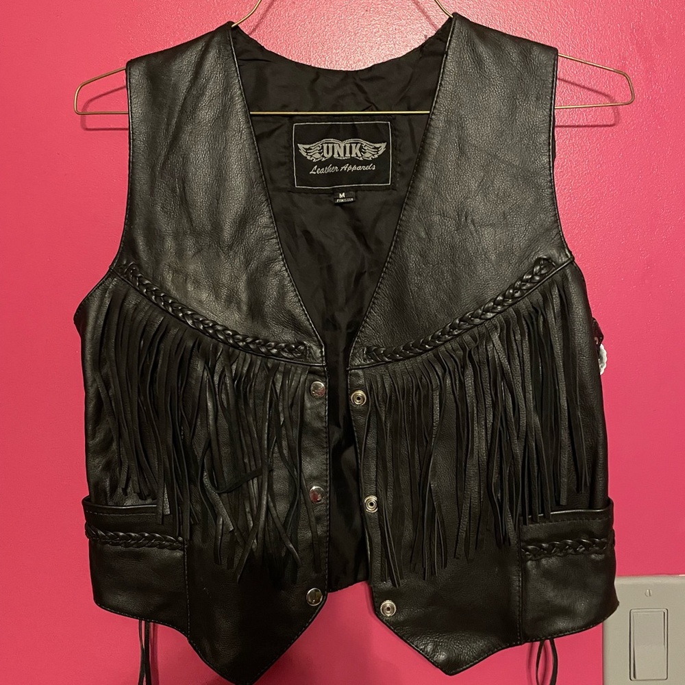 Unik Leather Vest with Fringe & Silver details